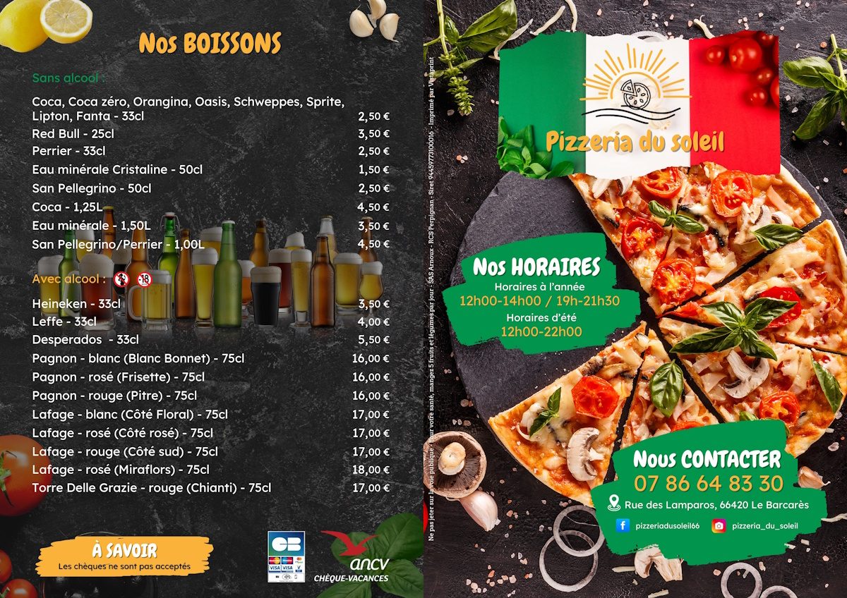 Pizzeria du soleil - Flyer - recto - site
