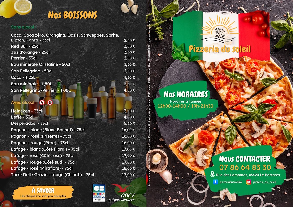 Pizzeria du soleil - Flyer - recto - site