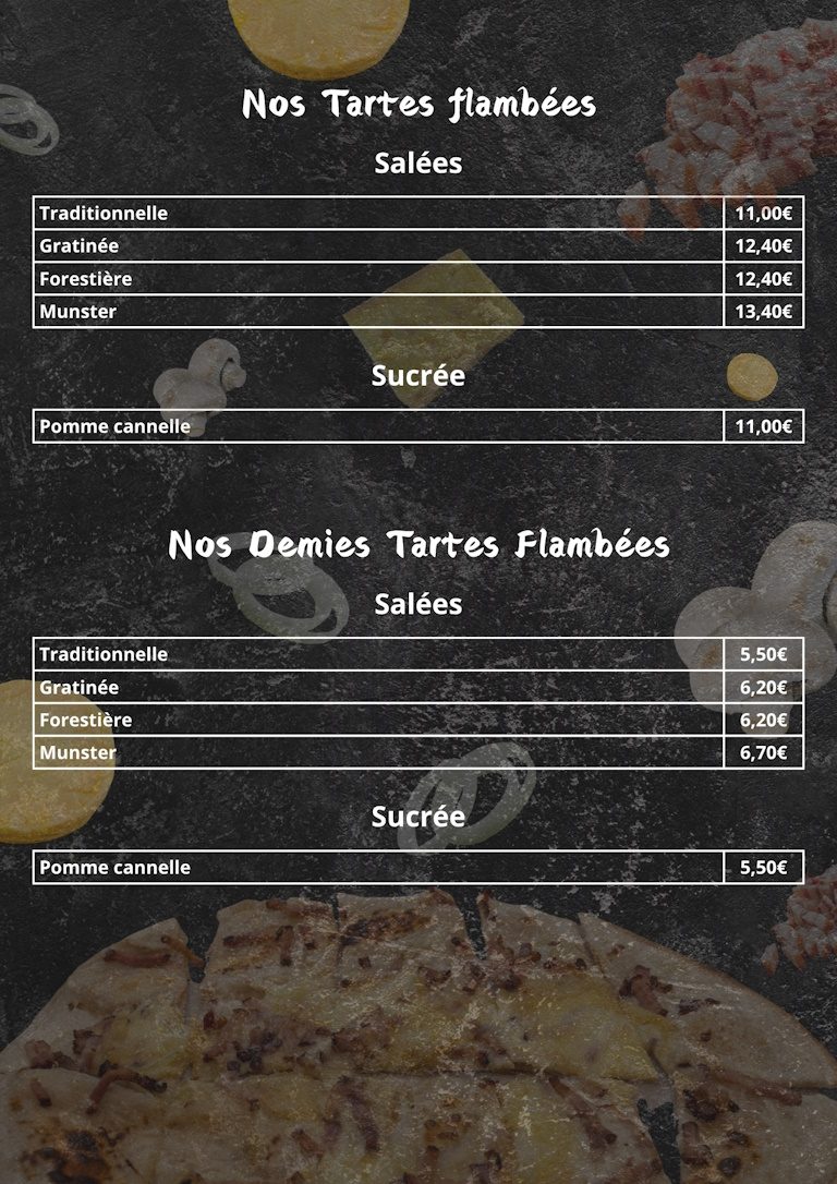 tarifs tartes flambées